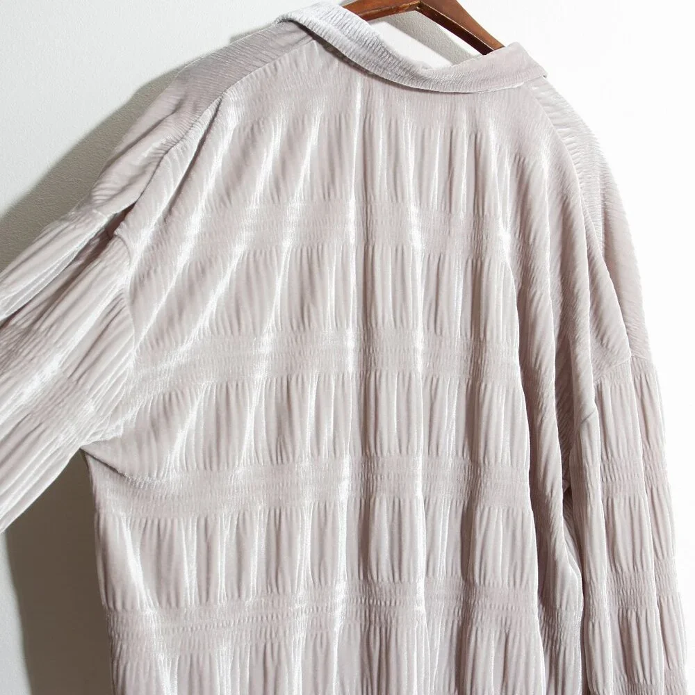 Free People My Best Top Winter Fog Grey Velvet Button Down Tunic Size Medium